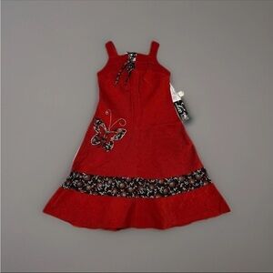 VTG 70s Leo NY Women Hand Made Cotton Corduroy Chain Stitch Butterfly Dress Sz 9